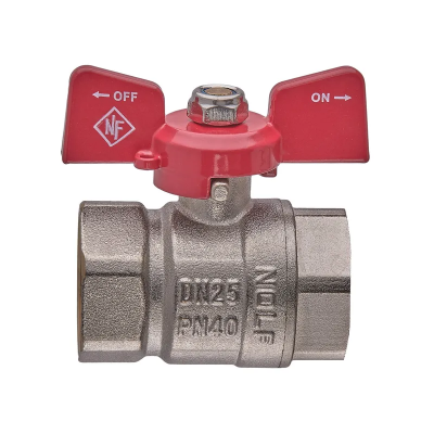 Кран кульовий Nolf classic NFC.711-10-1&quot; FF ГГМ, ручка &quot;метелик&quot; червона (NF3133)