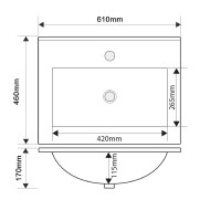 Раковина меблева MIXXUS PREMIUM CUBIC-1501 610х460х170mm (отвір під змішувач, перелив) (MP6495)