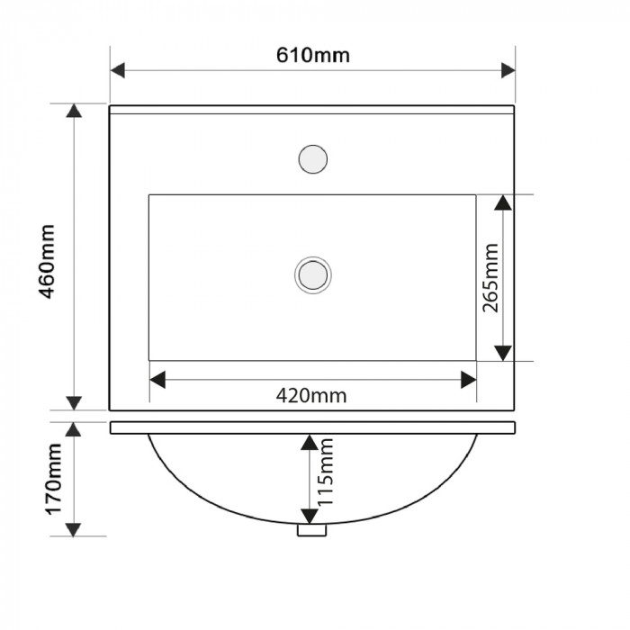 Раковина меблева Mixxus Premium CUBIC-1501 610х460х170mm з отвором під змішувач та переливом (MP6495)