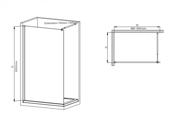 Душова перегородка Mixxus Premium FLAT SP02-90x200-TR Black Walk-In прозоре скло 8мм (MI6855)