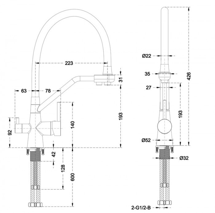 Змішувач для кухні Mixxus Premium SENNA 021 GRAPHITE з виходом для питної води (MI6827)