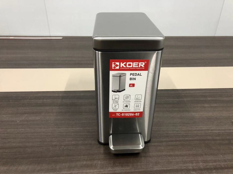 Відро для сміття з плавним закриттям прямокутне KOER TC-010206-02 6 л (колір нержавійка) (KR5594)