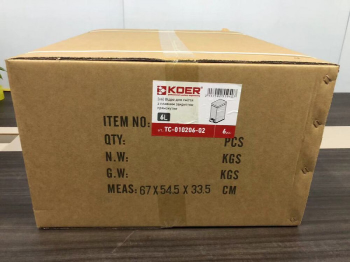 Відро для сміття з плавним закриттям прямокутне Koer TC-010206-02 6 л колір нержавійка (KR5594)
