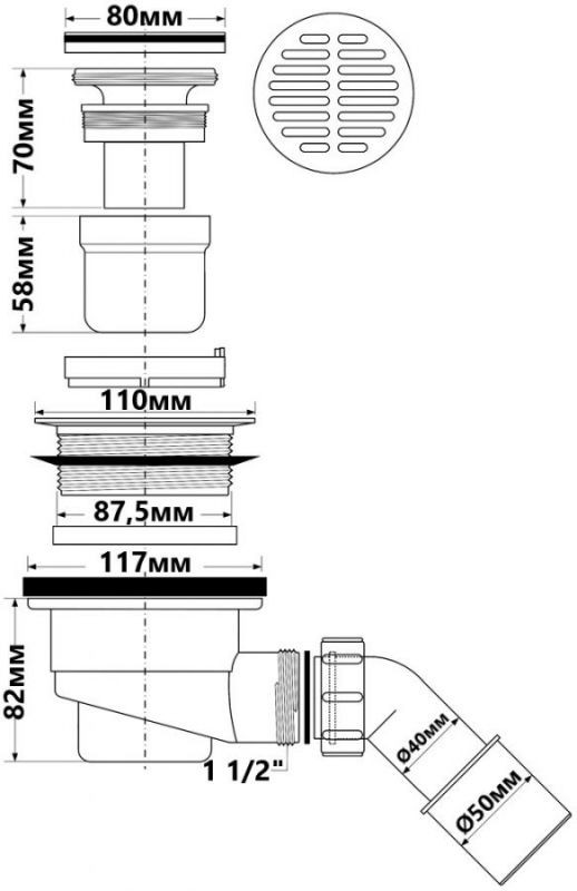 Сифон для піддона (90 mm.) HC27-CPB хромований