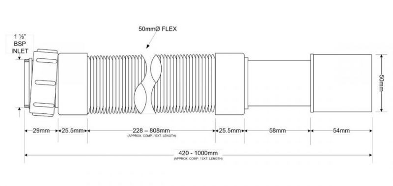 Труба розтяжна до кухонної мийки 11/2х40/50 довжина - 1 м. FLX-HC27