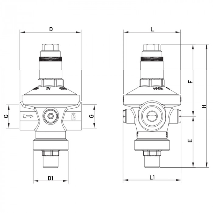 Редуктор тиску Roho R1203-050 - 1/2" ВВ, PN16 (1,5-7 бар) мембранний (RO0147)