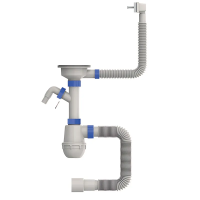 Сифон для кухні MIXXUS SK-05-WH 3 1/2"x40 з пластиковою білою сіткою, відводом для пральної машини, гнучким прямокутним переливом (MI8193)