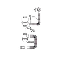 Сифон для кухні MIXXUS SK-05-WH 3 1/2"x40 з пластиковою білою сіткою, відводом для пральної машини, гнучким прямокутним переливом (MI8193)
