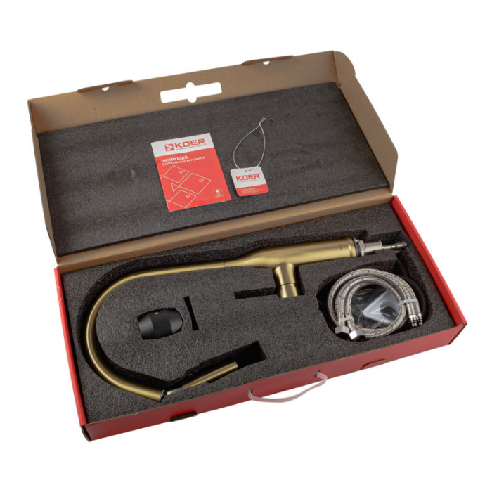 Змішувач для кухні Koer KI-70004-12 з висувним виливом (нерж. сталь) (KR5004)