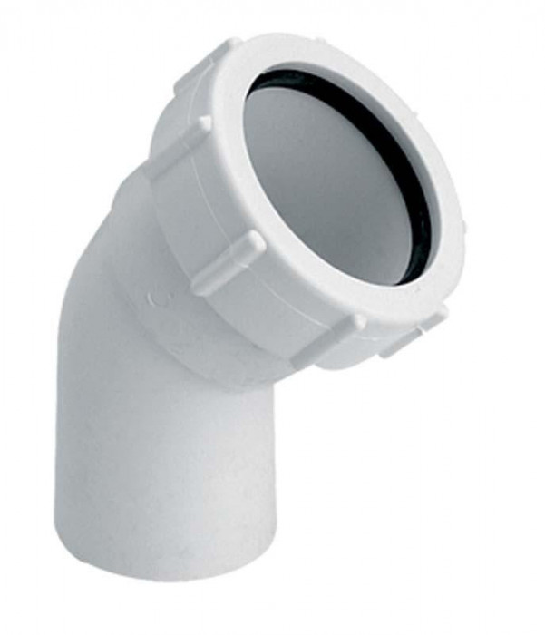 Колено пластиковое 45° ∅40 с гайкой 40D-WH