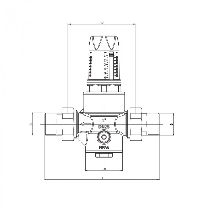 Редуктор тиску Roho R1202-075 - 3/4"НН, PN25 (1-6 бар) мембранний (RO0146)