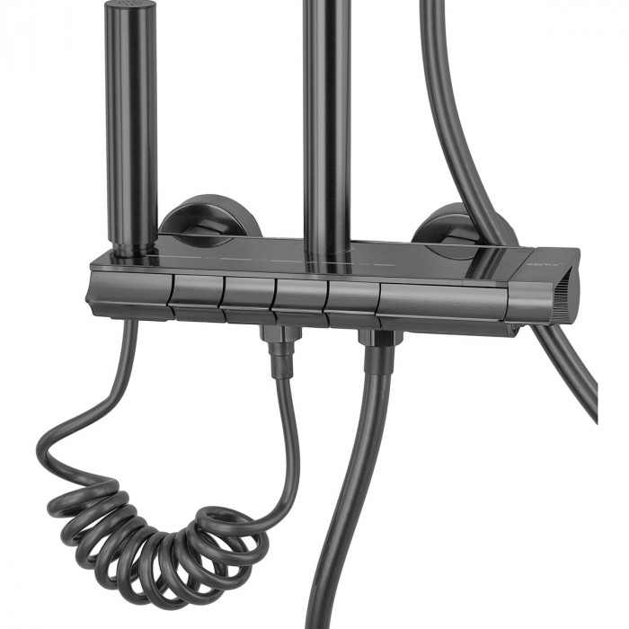 Душова колона зі змішувачем з кнопковим перемикачем з алюмінію ZERIX PBI-009-J GRAPHITE, 4 режими (ZX5850)