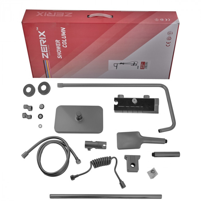Душова колона зі змішувачем з кнопковим перемикачем з алюмінію ZERIX PBI-009-J GRAPHITE, 4 режими (ZX5850)