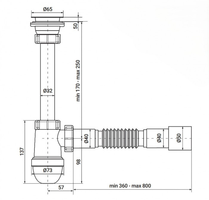 Сифон для раковини Zerix SU-03-А з ревізією (Колір білий) 1 1/4'' (ZX5083)