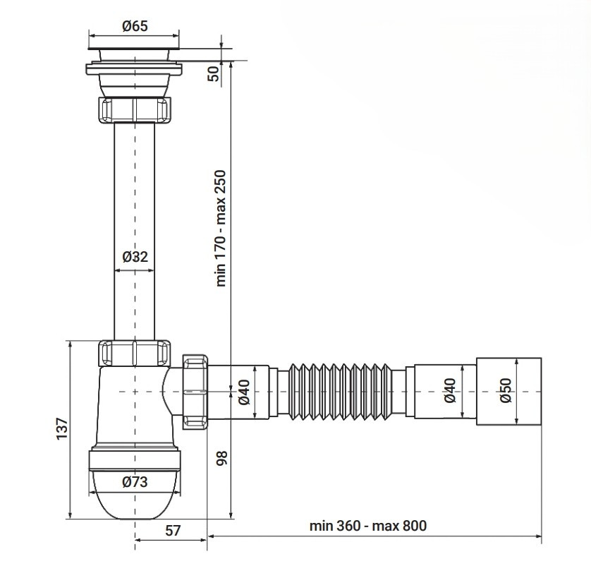 Сифон для раковини ZERIX SU-03-А з ревізією (Колір білий) 1 1/4'' (ZX5083)