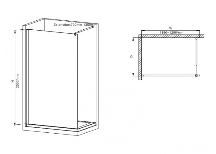 Душова перегородка Mixxus Premium FLAT SP02-120x200-TR Black Walk-In прозоре скло 8мм (MI6857)