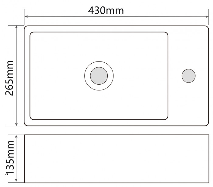 Раковина підвісна Mixxus Premium QUADRO-1201-L 430х265х135mm з отвором під змішувач та переливом (MP6505)