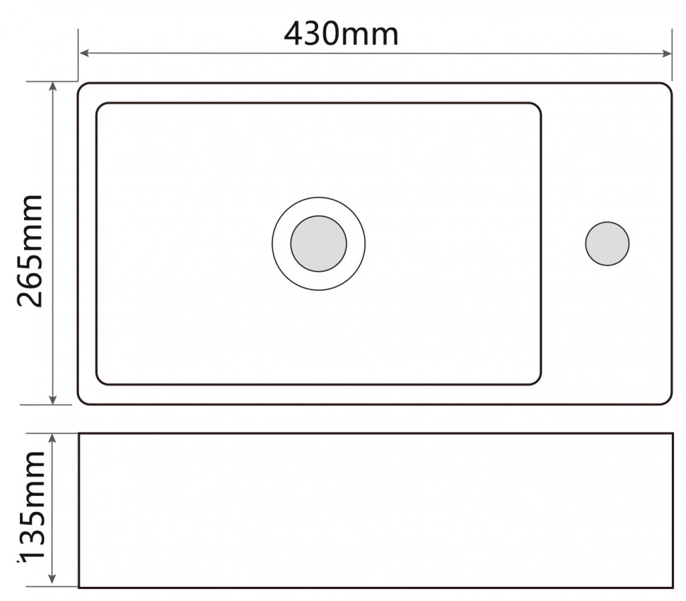 Раковина підвісна MIXXUS PREMIUM QUADRO-1201-L 430х265х135mm (отвір під змішувач) (MP6505)
