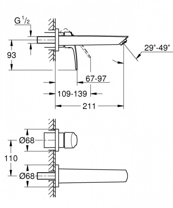 Змішувач для раковини Grohe Eurosmart на 2 отвори M-Size (293382433)
