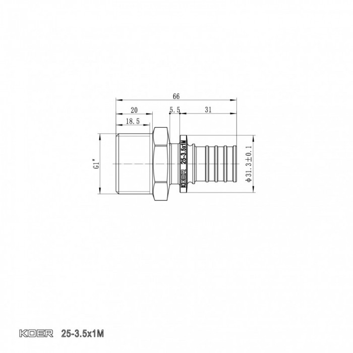 Перехідник з ЗР Koer KA.A10M-25 - 25(3.5mm) x 1"M (KR4854)