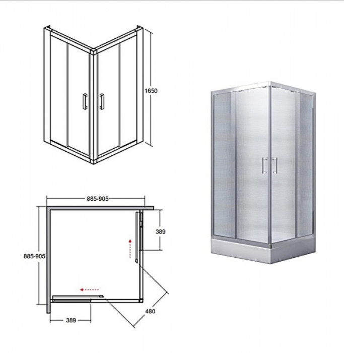 Кабіна квадратна MODERN 80x80x165 скло grigio, профіль хромований