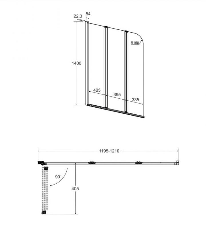Шторка для ванни BESCO Prime- 3S 120x140