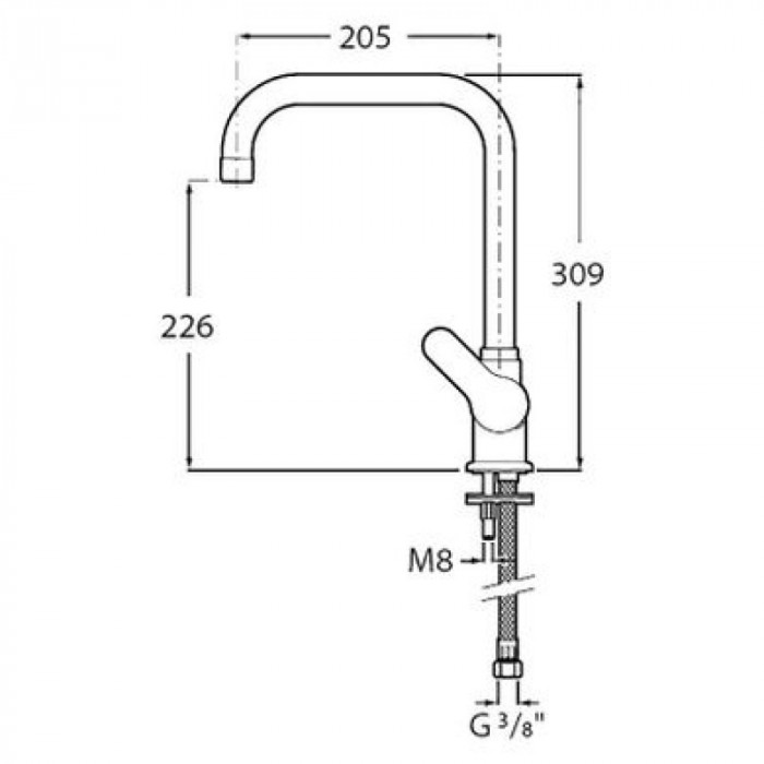 Змішувач для кухонної мийки ROCA Arola одноважільний, з поворотним виливом h308, хром A5A846AC0K
