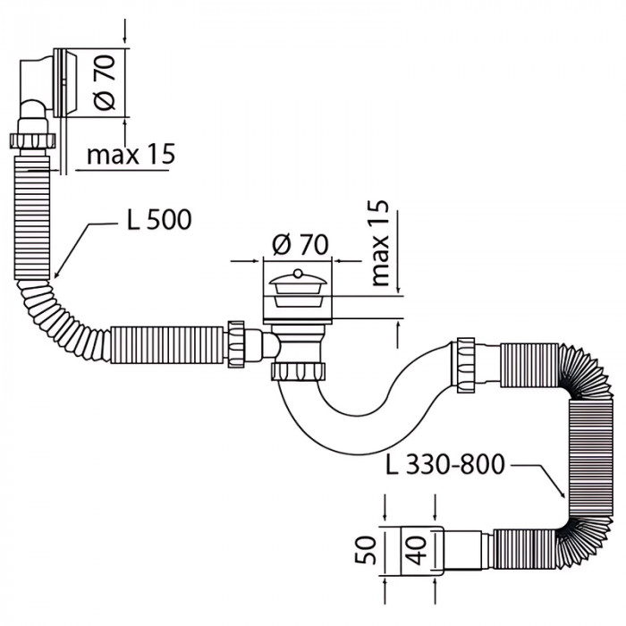 Сифон для ванни Mixxus SV-01-A 1 1/2" прямоточний з випуском та переливом (MI8201)
