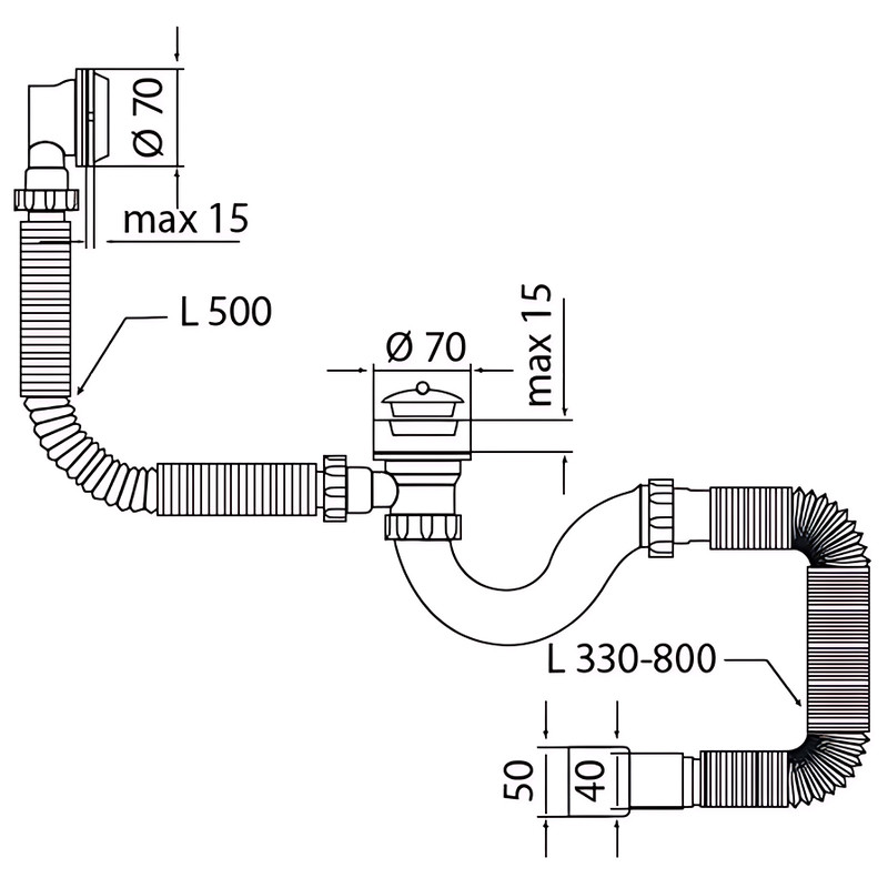 Сифон для ванни MIXXUS SV-01-A 1 1/2" прямоточний з випуском та переливом (MI8201)