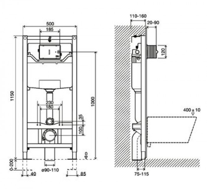 Інсталяційна система для унітазу IMPRESE 3в1 з кріпленням і кнопкою управління змивом i8120