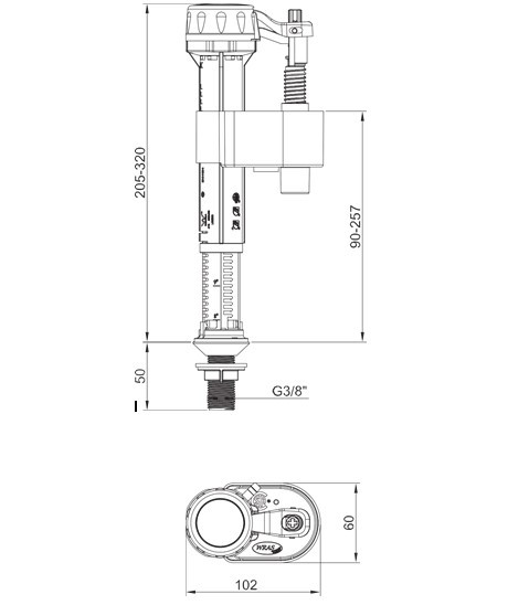 Арматура наповнювальна Koer KT-0103-3/8" з нижнім підключенням та латунним різьбленням 3/8" (KR5332)