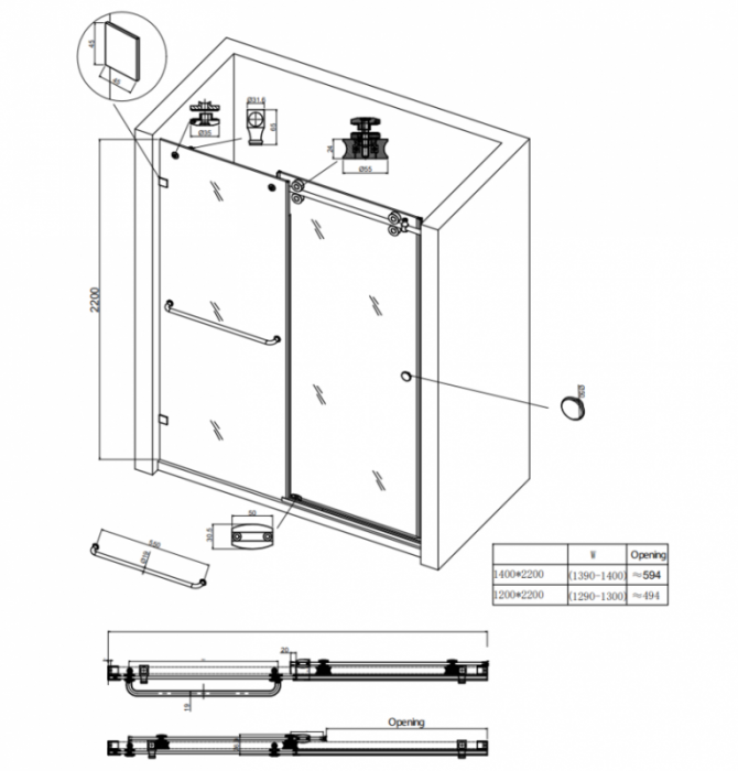 Двері в нішу Koer SR SD06-120x220-TR-01 прозоре скло Easy Clean 8мм, хром (KR5367)