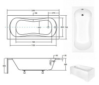 Ванна акриловая ARIA 130х70 (соло) без ручек и БЕЗ отверстий под ручки