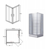 Кабина квадратная MODERN 80x80x165: стекло прозрачное, хромированный профиль