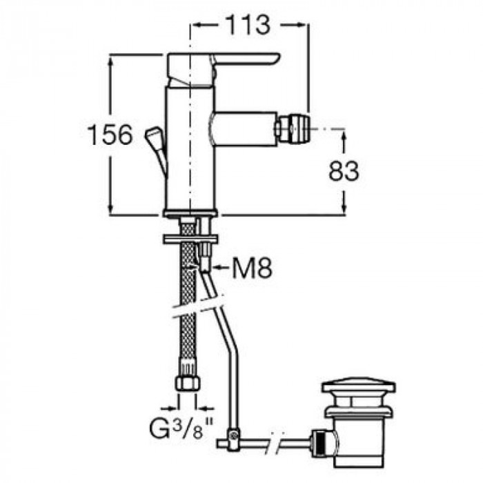 Змішувач для біде ROCA Carelia одноважільний, з донним клапаном h156, хром A5A608AC0K