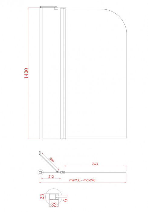 Шторки скляні на ванну Koer SR BS03-95x140-TR-01 прозоре скло 6мм, хром (KR5402)