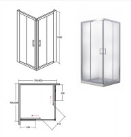 Кабина квадратная MODERN 80x80x185 стекло прозрачное, профиль хромированный