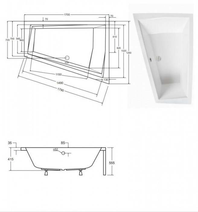 Ванна акрилова INTIMA DUO 170x125 Ліва (соло) без ніг