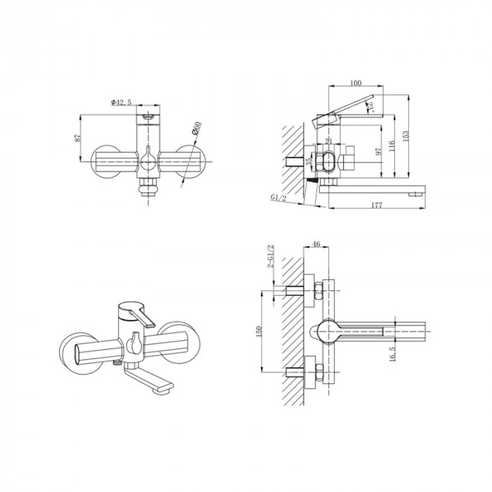 Змішувач для ванни Mixxus Lord 009 Euro (MI7139)