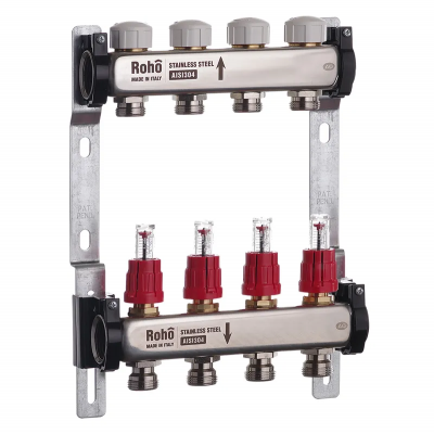 Колектор з витратоміром та термостатичними клапанами Roho R804-04 - 1&quot;х 4 вих. (RO0036)
