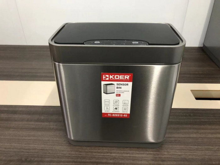 Відро для сміття сенсорне прямокутне Koer TC-020312-02 12 л колір нержавійка (KR5586)
