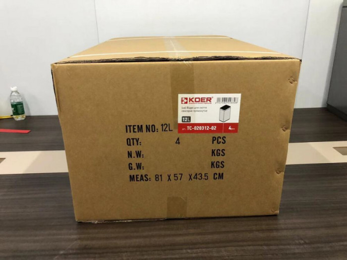 Відро для сміття сенсорне прямокутне Koer TC-020312-02 12 л колір нержавійка (KR5586)