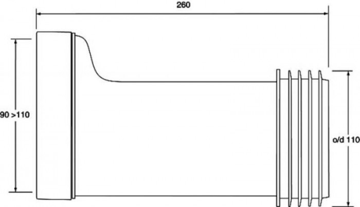 Колено-подключение к WC L-260 mm с уплотнением: длинное/со смещением 20 мм. HC37