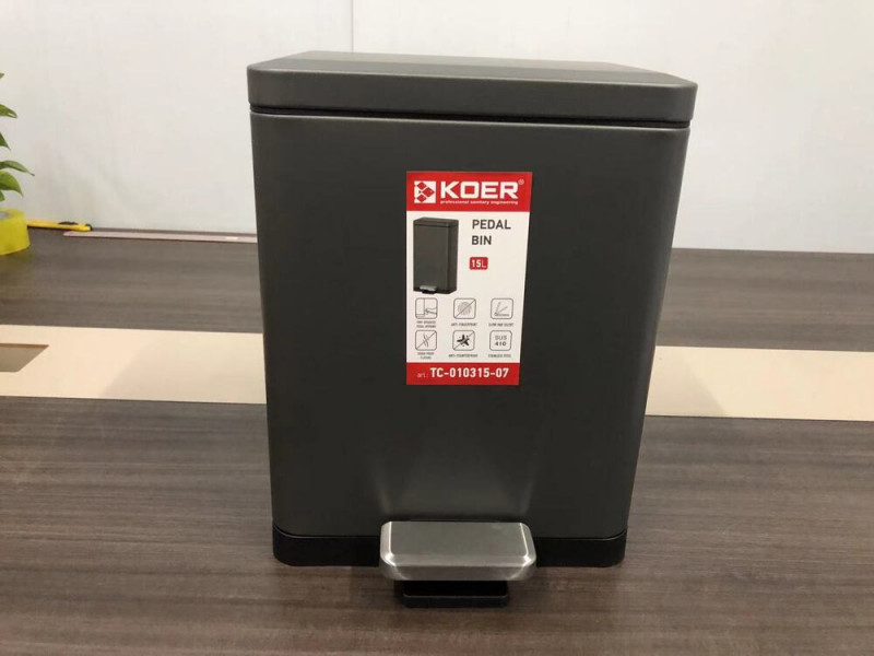 Відро для сміття з плавним закриттям прямокутне KOER TC-010315-07 15 л (колір графіт) (KR5604)