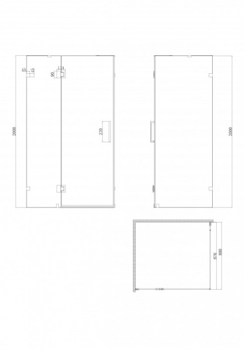 Бічна стінка до кабіни Koer SR SW04-90x200-TR-07 прозоре скло Easy Clean 10мм, графіт (KR5391)