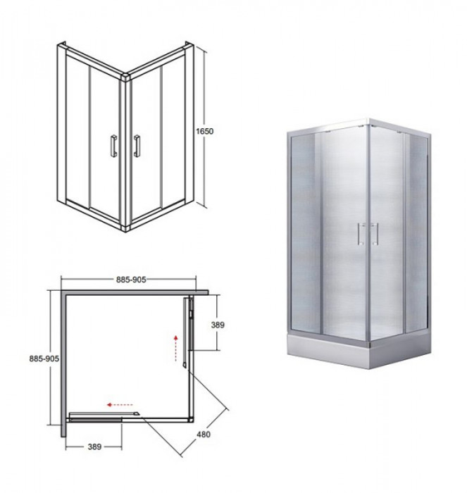 Кабіна квадратна MODERN 90x90x165 скло mrozone, профіль хромований