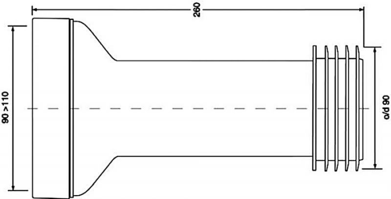 Коліно-підключення до WC L-260 mm з ущільнювачем (довге) WC-CON2B