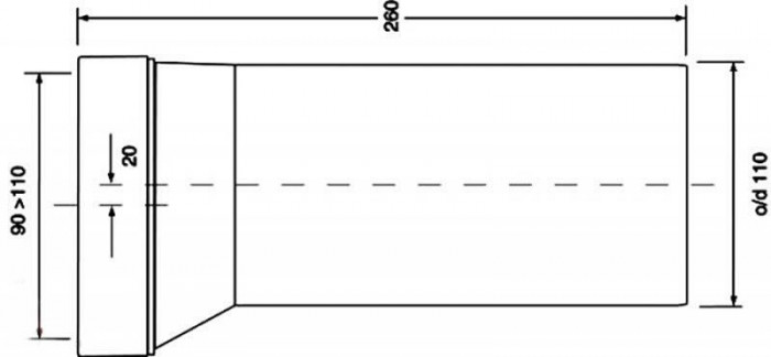 Колено-подключение к WC длинное 20 мм без уплотнения HC36