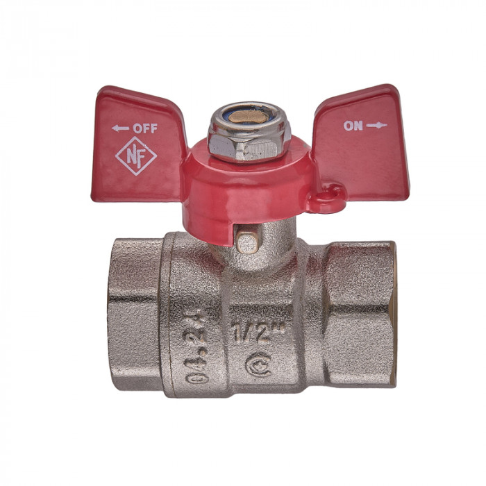 Кран кульовий Nolf classic NFC.711-06-1/2" FF ГГМ, ручка "метелик" червона (NF3131)