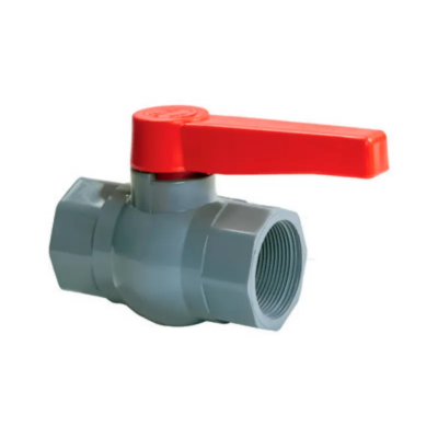 Кран кульовий PLAMIX PVF-1 1/2&quot; FF PVC, ручка &quot;важіль&quot; (grey+red) (PM0629)